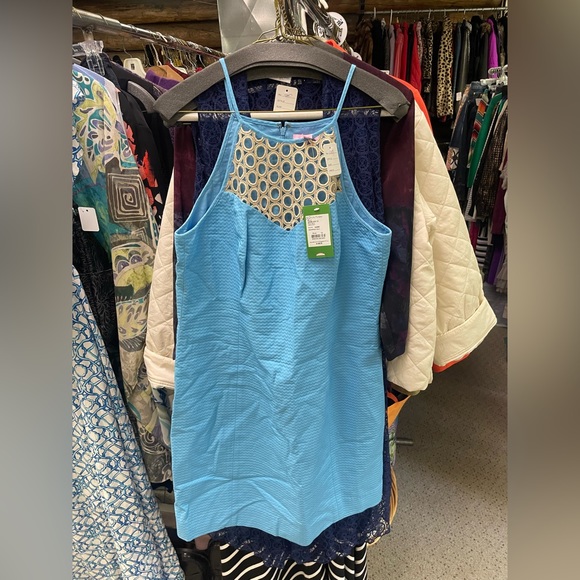 💙NWT 12 Lilly Pulitizer Double Layered Cotton Seaspray Blue Dress - Picture 1 of 6